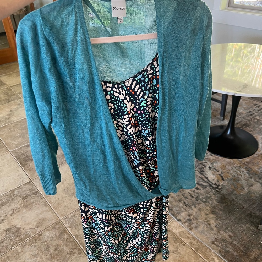 NIC+ZOE Colorful Abstract Midi Dress w/ matching sweater